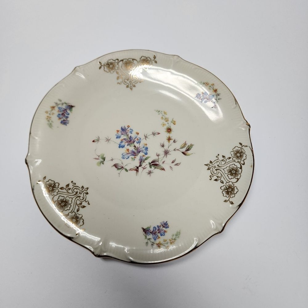Vintage Bavaria Porcelain Bread Plate with Gold Trim and Wildflowers
